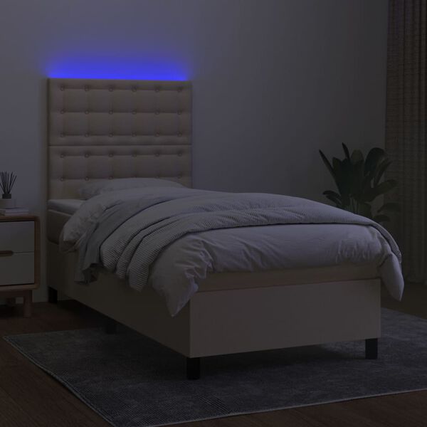 vidaXL Boxspringbett mit Matratze & LED Creme 80x200 cm Stoff