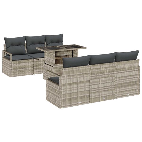 vidaXL Gartensofa-set mit Kissen 7 pcs Hellgrau Poly Rattan