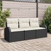 vidaXL Garten-Sofa-Set mit Kissen 3 pcs Schwarz und Wei&szlig; Poly Rattan
