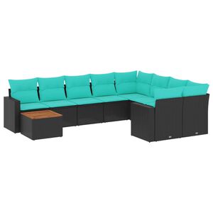vidaXL 10-tlg. Garten-Sofagarnitur mit Kissen Schwarz Poly Rattan