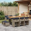 vidaXL 11-teiliges Garten-Ess-Set mit Kissen, grau, Polyrattan