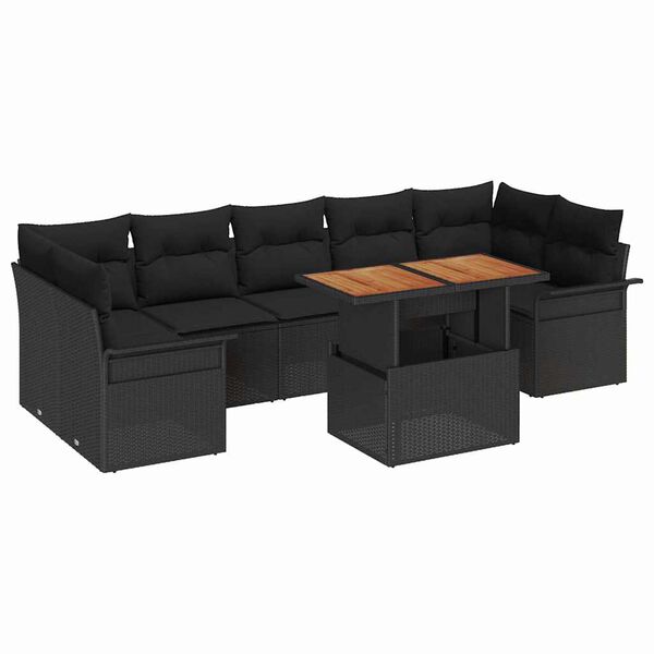 vidaXL Garten-Sofa-Set mit Speicher 8 pcs Schwarz Poly Rattan