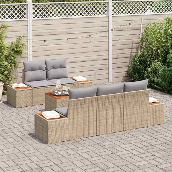 vidaXL Garten-Sofa-Set mit Kissen mit Speicher 6 pcs Beige Poly Rattan