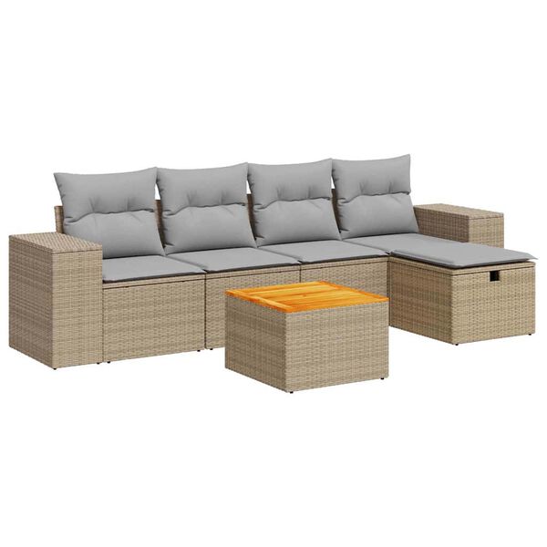 vidaXL 6-tlg. Garten-Sofagarnitur mit Kissen Beige Poly Rattan