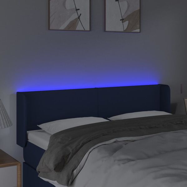 vidaXL LED Kopfteil Blau 147x16x78/88 cm Stoff