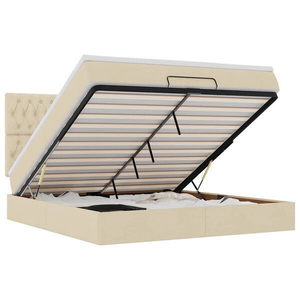 vidaXL Ottoman-Bett mit Matratze & LEDs Creme 160x200 cm Stoff