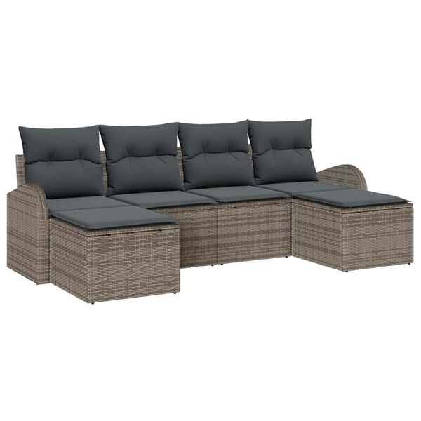 vidaXL Gartensofa-set mit Kissen 6 pcs Grau Poly Rattan