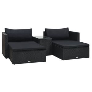 vidaXL 5-tlg. Garten-Lounge-Set mit Auflagen Poly Rattan Schwarz