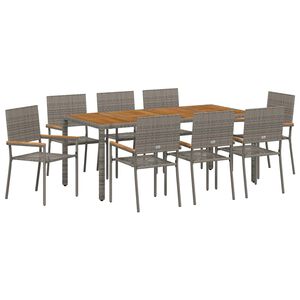 vidaXL Garten Essgruppe 9 stk. Grau Poly-Rattan