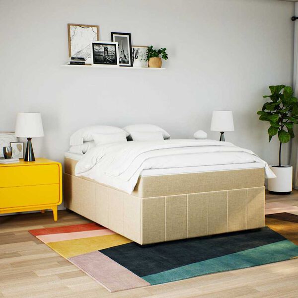 vidaXL Boxspringbett mit Matratze Creme 140x190 cm Stoff