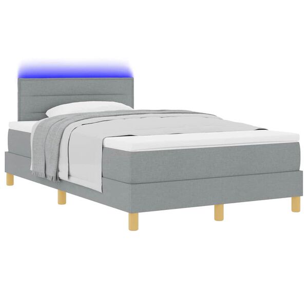 vidaXL LED Boxspringbett mit Matratze Hellgrau 120 x 190 cm Stoff