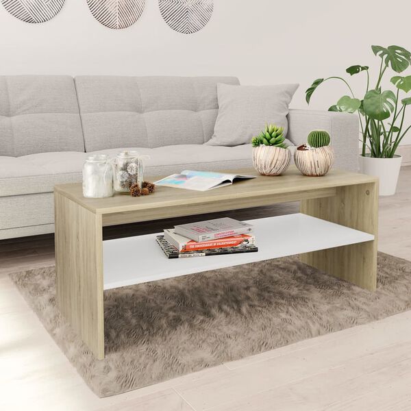 vidaXL Couchtisch Weiß und Sonoma-Eiche 100x40x40 cm Holzwerkstoff