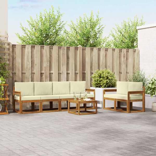 vidaXL Outdoor-Sofagarnitur 7 pcs Natur und Creme Massivholz Akazie