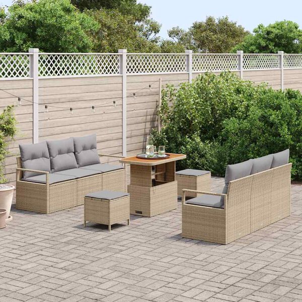 vidaXL Gartensofa-set mit Kissen 9 pcs Beige Poly-Rattan