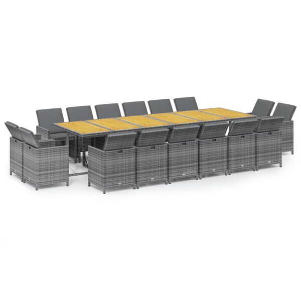 vidaXL 17-tlg. Garten-Essgruppe mit Kissen Poly Rattan Grau