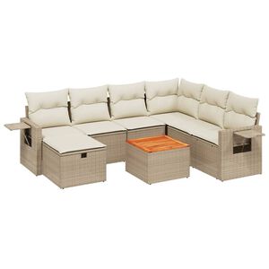 vidaXL 8-tlg. Garten-Sofagarnitur mit Kissen Beige Poly Rattan