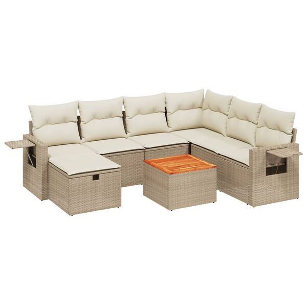 vidaXL 8-tlg. Garten-Sofagarnitur mit Kissen Beige Poly Rattan