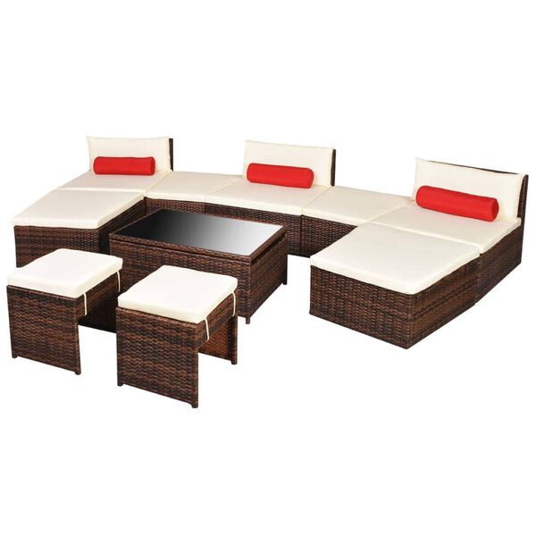 vidaXL 10-tlg. Garten-Lounge-Set mit Auflagen Poly Rattan Braun