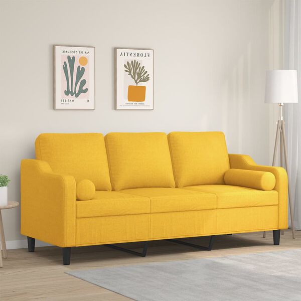 vidaXL 3-Sitzer-Sofa mit Kissen Hellgelb 180 cm Stoff