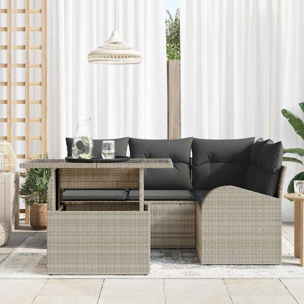 vidaXL Garten-Sofa-Set mit Kissen 5 pcs Hellgrau Poly Rattan
