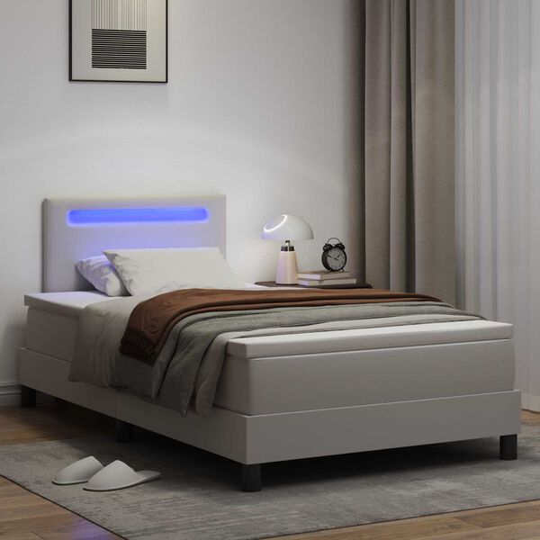 vidaXL Boxspringbett mit Matratze Wei&szlig; 120 x 200 cm Kunstleder