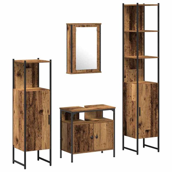 vidaXL Badezimmerm&ouml;bel Set mit Regal 4 pcs Altholz Holzwerkstoff