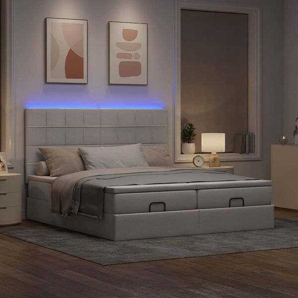 vidaXL Ottoman-Bett mit Matratzen & LEDs Taupe 180x200 cm Stoff