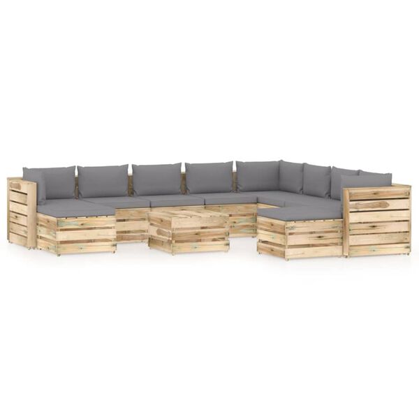 vidaXL 11-tlg. Garten-Lounge-Set mit Kissen Gr&uuml;n Impr&auml;gniertes Holz