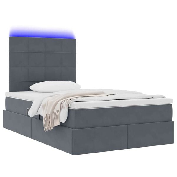 vidaXL Bett mit Stauraum und LED mit LED Dunkelgrau 120 x 190 cm Samt