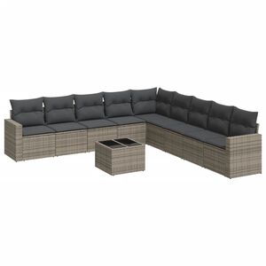 vidaXL 10-tlg. Garten-Sofagarnitur mit Kissen Grau Poly Rattan