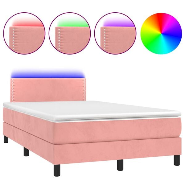 vidaXL Boxspringbett mit Matratze & LED Rosa 120x190 cm Samt