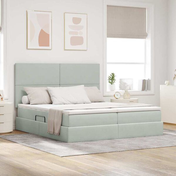 vidaXL Bett mit LED-Lichtleisten Hellgrau 180 x 200 cm Samt