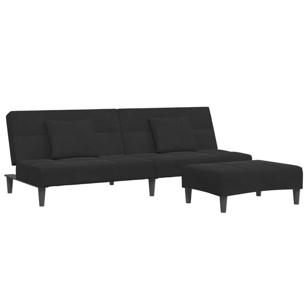 vidaXL Schlafsofa 2-Sitzer mit Fu&szlig;hocker Schwarz Samt