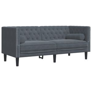 vidaXL Chesterfield-Sofa mit Nackenrollen 2-Sitzer Dunkelgrau Samt