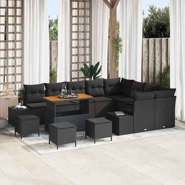 vidaXL Gartensofa-set mit Kissen 13 pcs Schwarz Poly Rattan