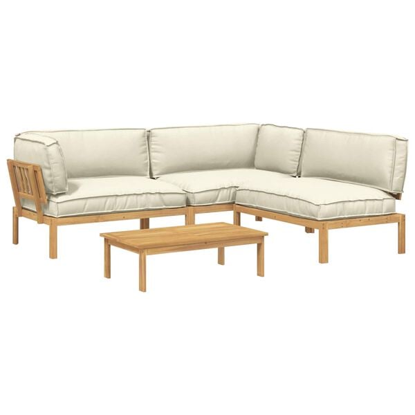 vidaXL Sofa Set mit Kissen Uni 4 pcs Creme Massivholz Akazie