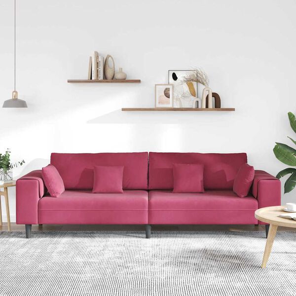 vidaXL Sofa mit Kissen Weinrot 250 x 77 x 76 cm Samt