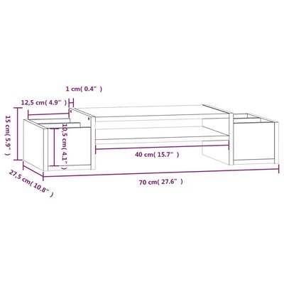 vidaXL Monitorständer Weiß 70x27,5x15 cm Massivholz Kiefer