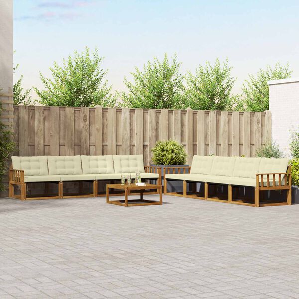 vidaXL Outdoor-Sofagarnitur mit Kissen 9 pcs Natur und Creme