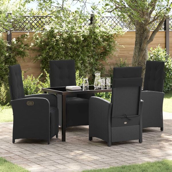 vidaXL Garten Essgruppe mit Kissen 5 pcs Schwarz Poly-Rattan