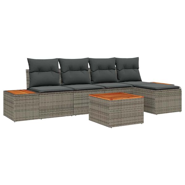 vidaXL Gartensofa-set mit Kissen 6 pcs Grau Poly Rattan