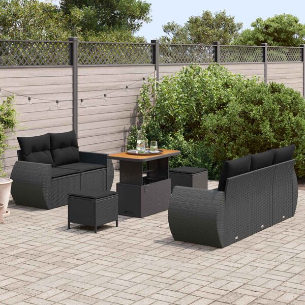vidaXL Gartensofa-set mit Kissen mit Kissen 8 pcs Schwarz Poly-Rattan