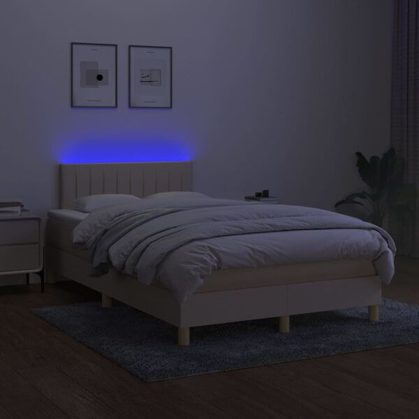 vidaXL Boxspringbett mit Matratze & LED Creme 120x200 cm Stoff