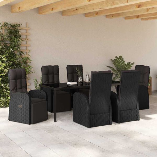 vidaXL Garten Essgruppe mit Kissen 7 pcs Schwarz Poly-Rattan