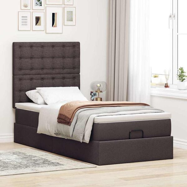 vidaXL Ottoman-Bett mit Matratze Dunkelbraun 90x190 cm Stoff