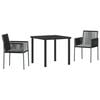 vidaXL Garten Essgruppe 3 pcs Schwarz PE-Rattan