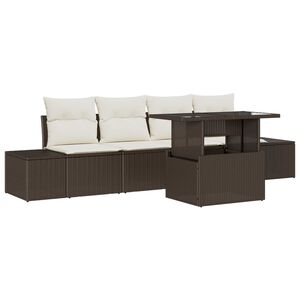 vidaXL Garten-Sofa-Set mit Kissen mit Speicher 5 pcs Braun und Creme