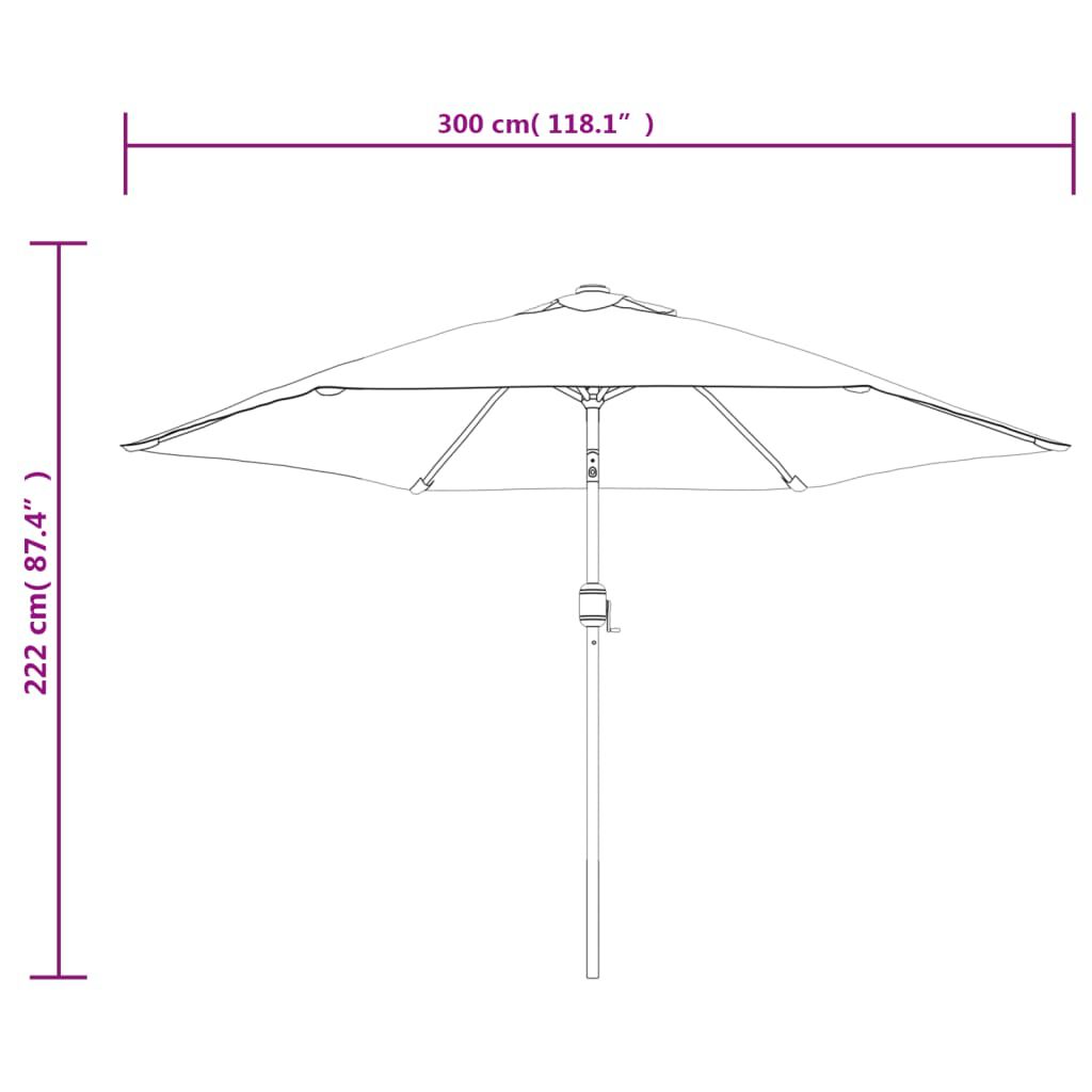 VidaXL Sonnenschirm 300 Cm – Schwarz, Mit Metallmast, Kurbel & Neigefunktion