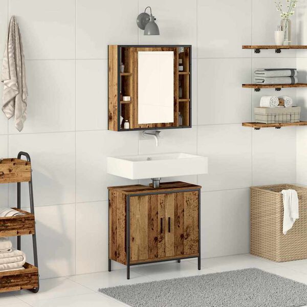 vidaXL Badezimmerm&ouml;bel-Set mit Regal mit T&uuml;r 2 pcs Braun Holzwerkstoff
