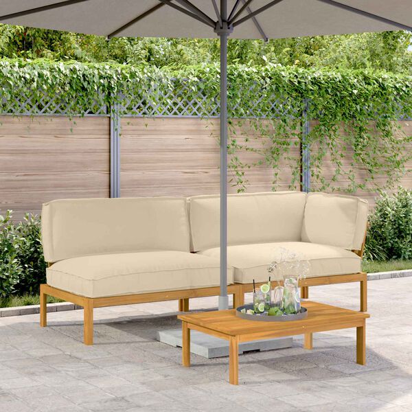 vidaXL Sofa Set mit Kissen Uni 3 pcs Beige Massivholz Akazie